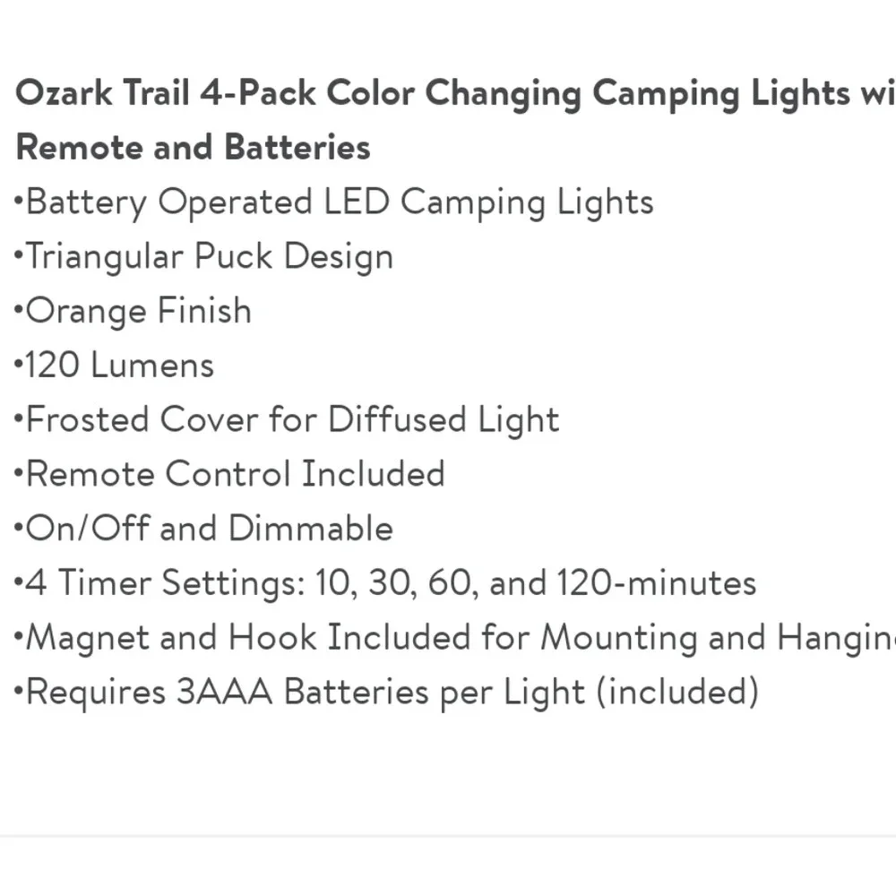Ozark Trail LED Remote Control Camping Lights 4 Pack Lights NWT